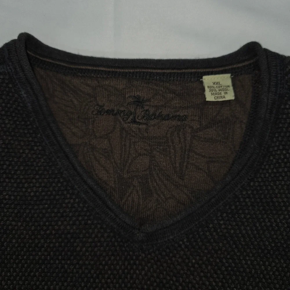 Tommy Bahama Mens XXL‎ V-Neck Sweater Brown Cotton Wool Blend Textured Knit